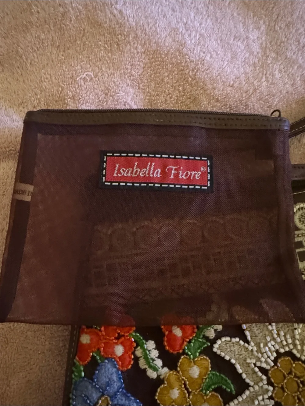 Isabella Fiore Beaded Floral Brown Shoulder Bag